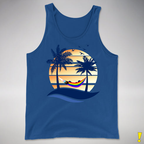 LGBTQ Progress Pride Hammock Summer Beach Sunset Premium Tank Top - Royal Blue